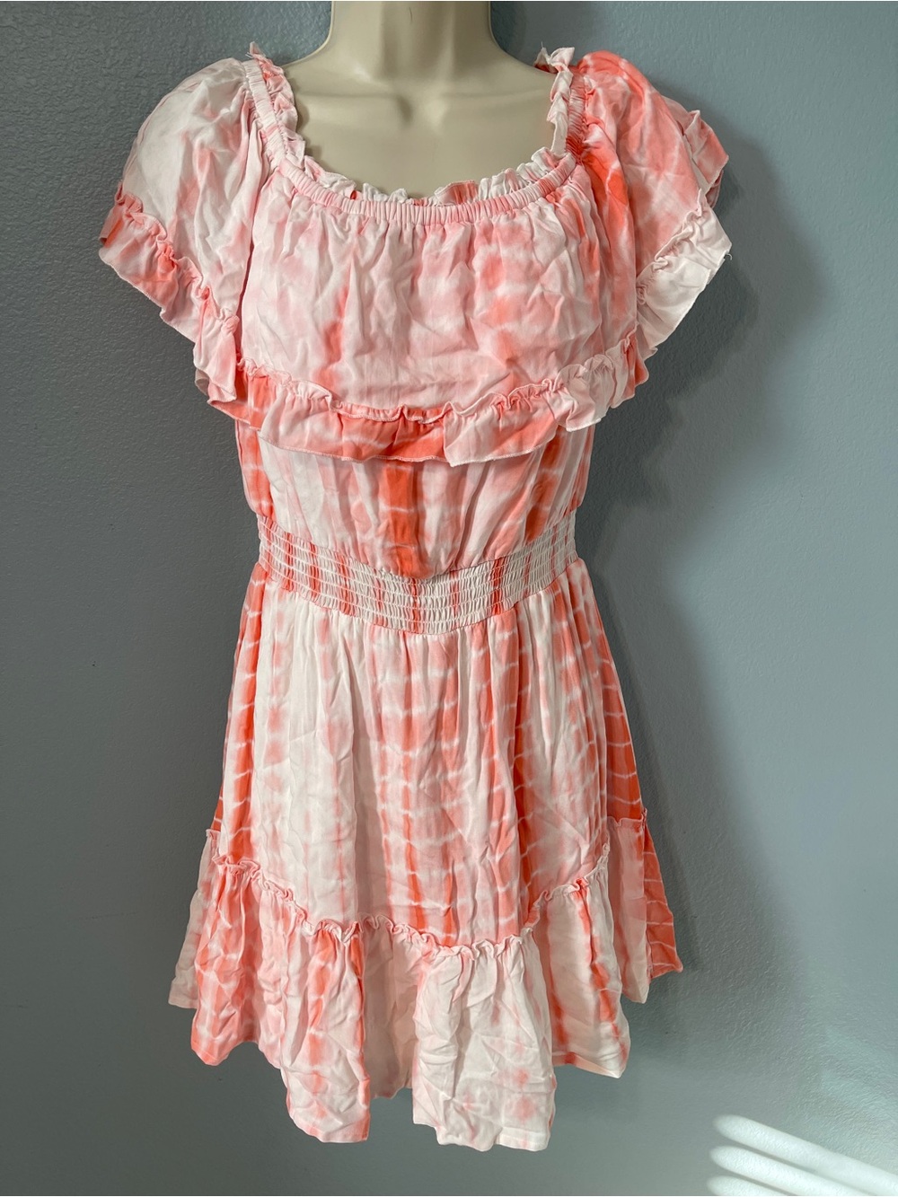Allison & Kelly Pink Tie Dye Mini Dress Smocked Waist Ruffle Cottagecore Small